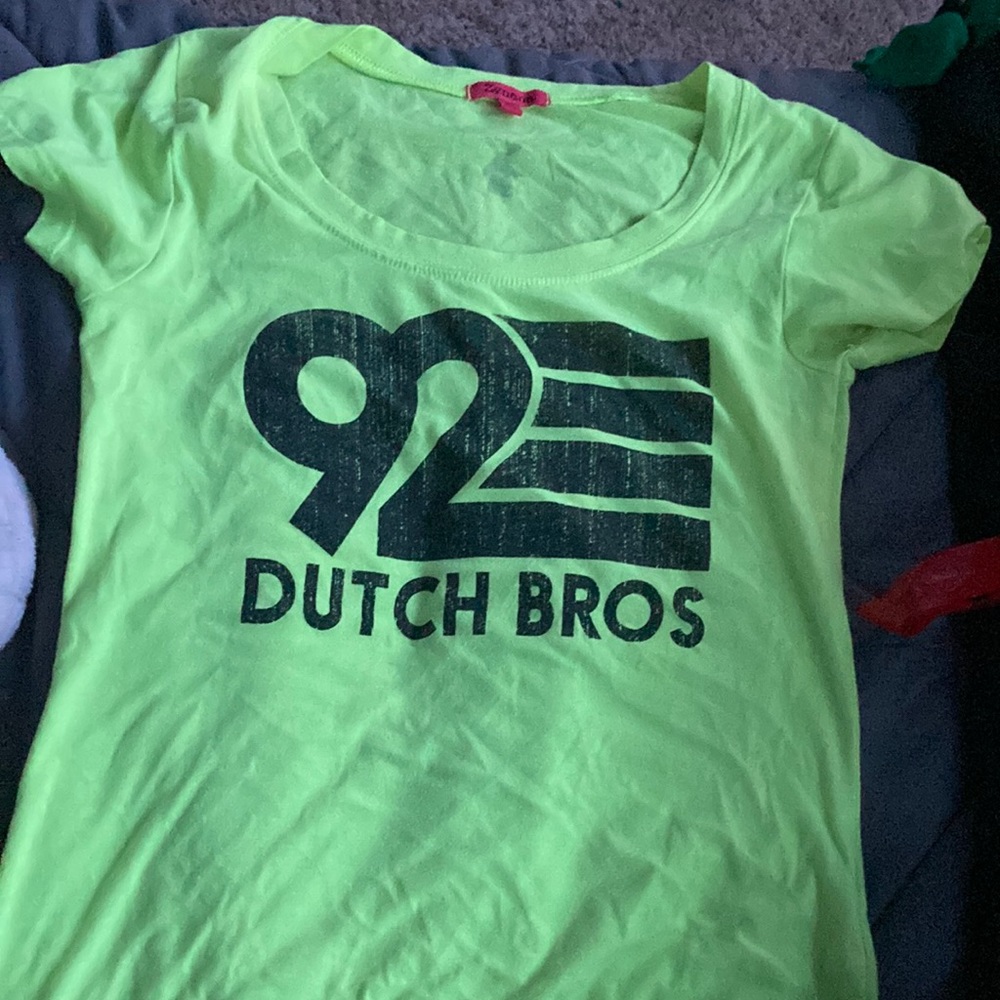 Dutch bros shirt, woman cut, neon yellow, medium